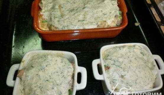 жюльен-суфле с языком и кабачком