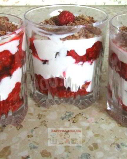 Рецепт творожно-шоколадного десерт с малиной