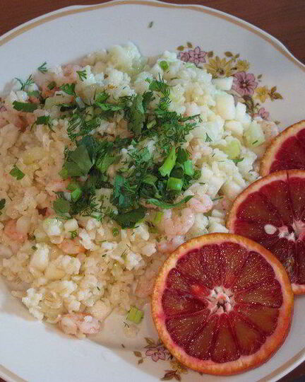 Рецепт риса с креветками и грушей