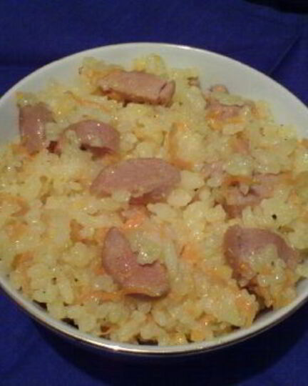 Рецепт жареного риса с сосисками