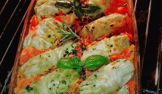 запеченные голубцы с зеленой гречкой и тофу