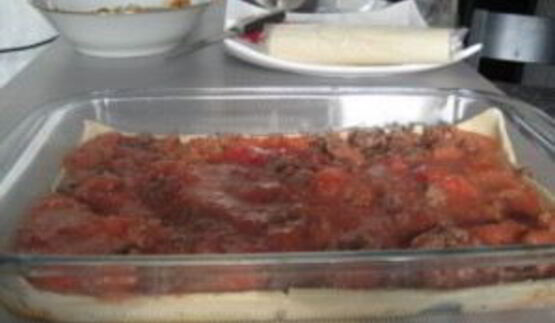 лазанья из слоеного теста