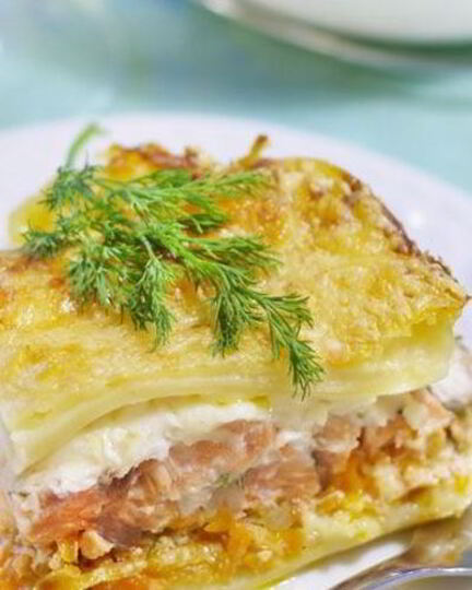 Рецепт лазаний с лососем и укропом