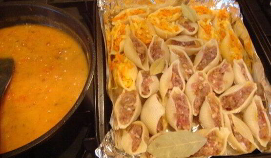 фаршированные макароны-ракушки