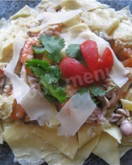 Рецепт макарон бантики с морепродуктами