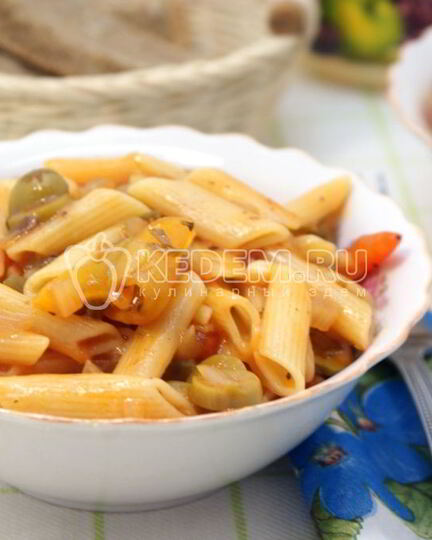 Рецепт макарон перья с овощной подливой