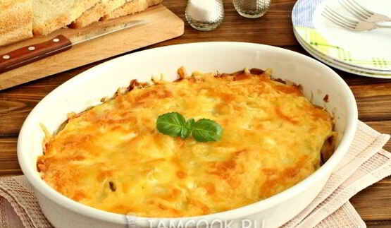 мясо по-французски с картошкой и грибами