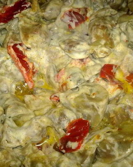 Рецепт куриных желудочков, шампиньонов и вяленые овощи