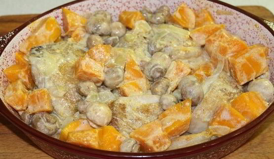 курица с тыквой в сливках