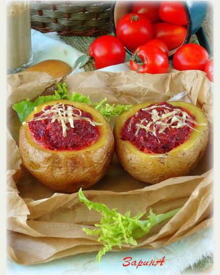 Рецепт картофель, фаршированный с сырно-грибным соусом