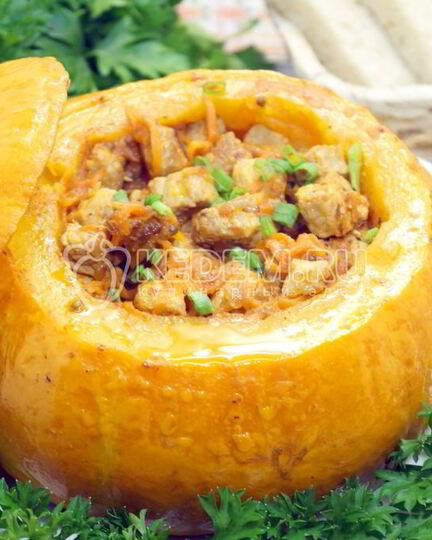 Рецепт тыквы с мясом в духовке