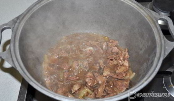 греча с куриной печенью