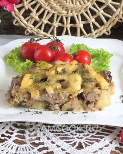 Рецепт куриной печени с картошкой в духовке