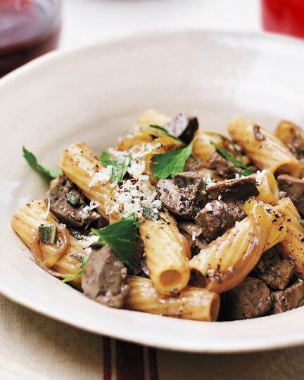 Рецепт куриной печени с макаронами