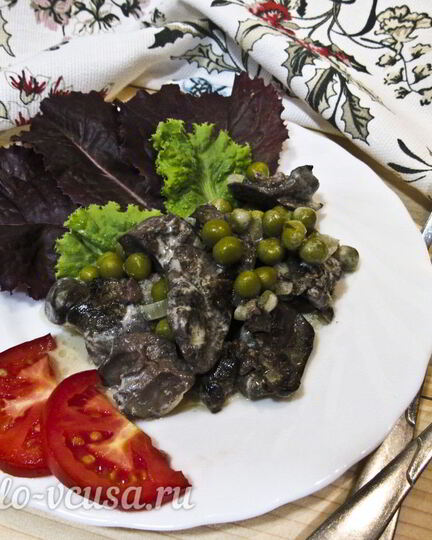 Рецепт куриной печени с зеленым горошком