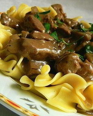 Печень по-бефстрогановски