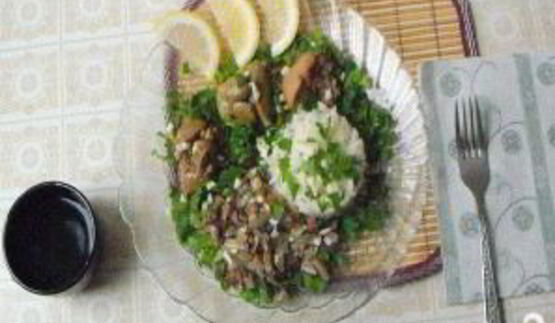 печень с рисом и грибами