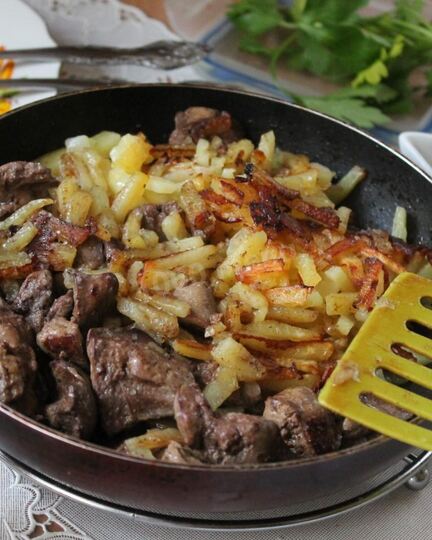Рецепт жареной картошки с печенью