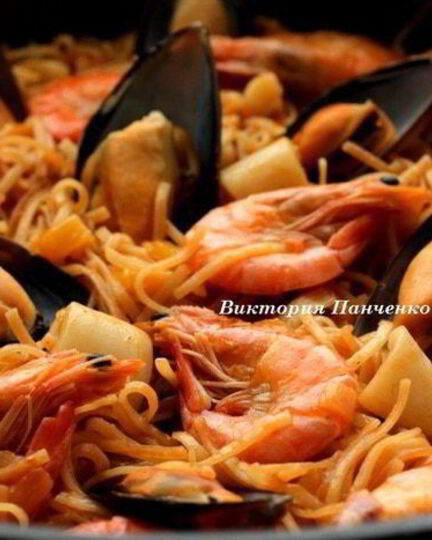 Рецепт паэльи с пастой и морепродуктами фидеуа