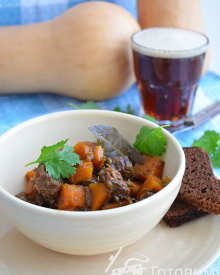 Рецепт рагу из говядины с тыквой в темном пиве