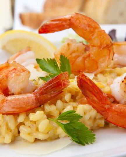 Рецепт ризотто с креветками и козьим сыром