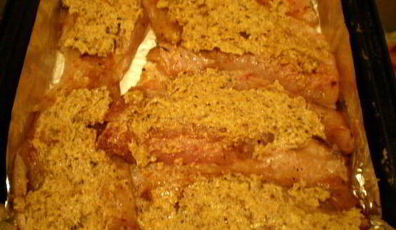 морской окунь под орехово-горчичной корочкой