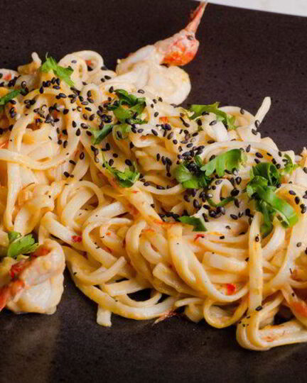 Рецепт шафрановой лапши с креветками