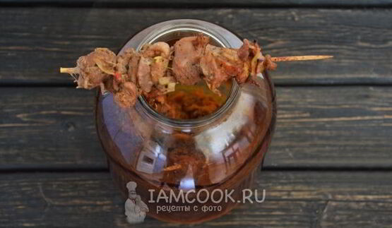 шашлык в духовке в банке на шпажках