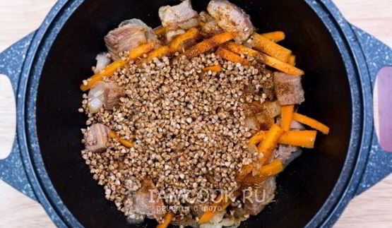 гречка с мясом в казане