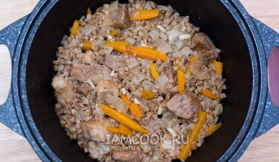 гречка с мясом в казане