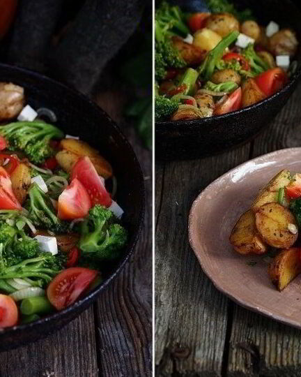 Рецепт картофельного салата с брокколи, томатами и сыром фета