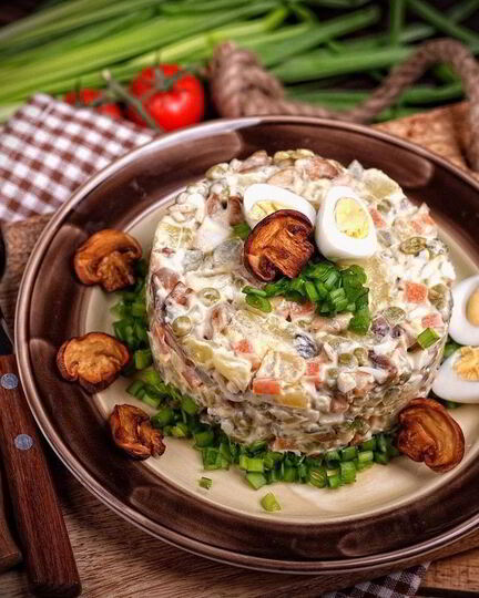 Рецепт оливье с грибами