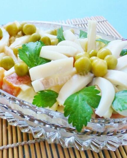 Рецепт оливье с кальмарами
