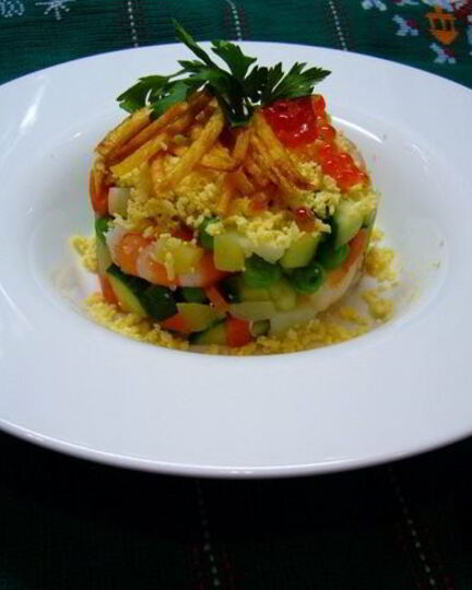 Рецепт оливье с креветками и картофелем пай