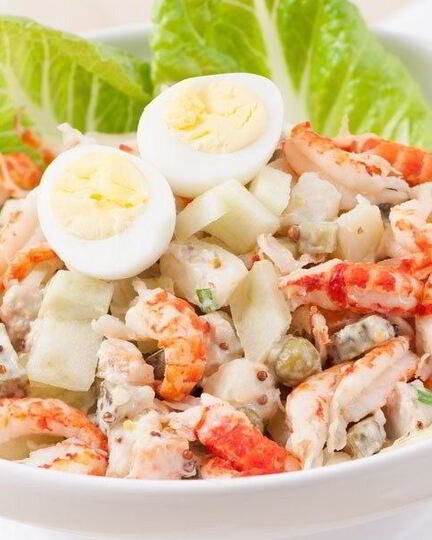 Рецепт салата оливье с раковыми шейками