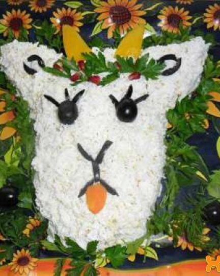 Рецепт салата оливье в виде козы