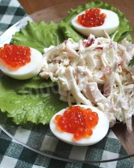 Рецепт салата кальмары крабовые палочки