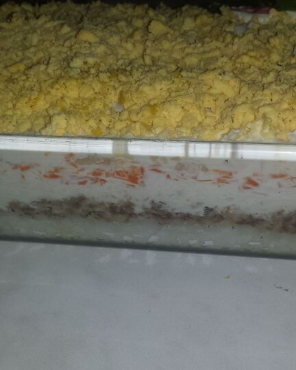 Рецепт салата мимоза с тунцом, рисом и картофелем