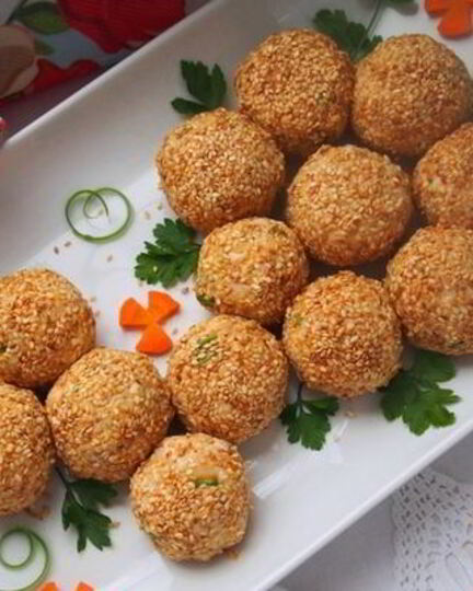 Рецепт салатных шариков мимоза в кунжуте