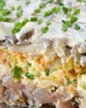 Селедка под шубой с шампиньонами по новому