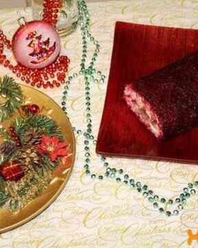 Селедка под шубой, свернутая рулетом