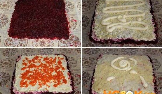 селедка под шубой, свернутая рулетом