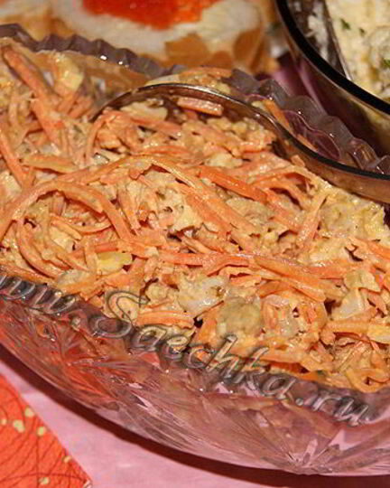 Рецепт салата с шампиньонами и корейской морковью