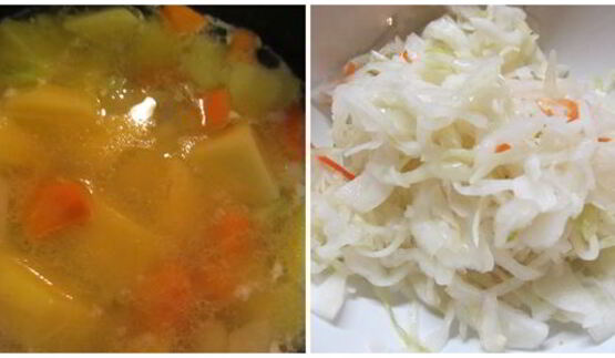 густой картофельный суп с квашеной капустой и беконом