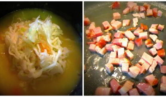 густой картофельный суп с квашеной капустой и беконом