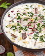 Окрошка на бульоне из говядины