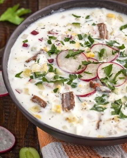 Рецепт окрошки на бульоне из говядины