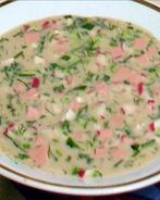 Окрошка на кефире классическая с колбасой