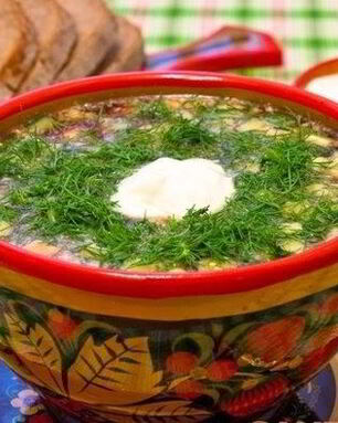 Окрошка на квасе с колбасой