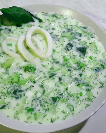 Рецепт окрошки с кальмарами